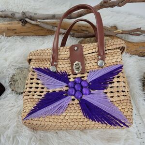 Handcrafted Woven Bag with Purple Accents